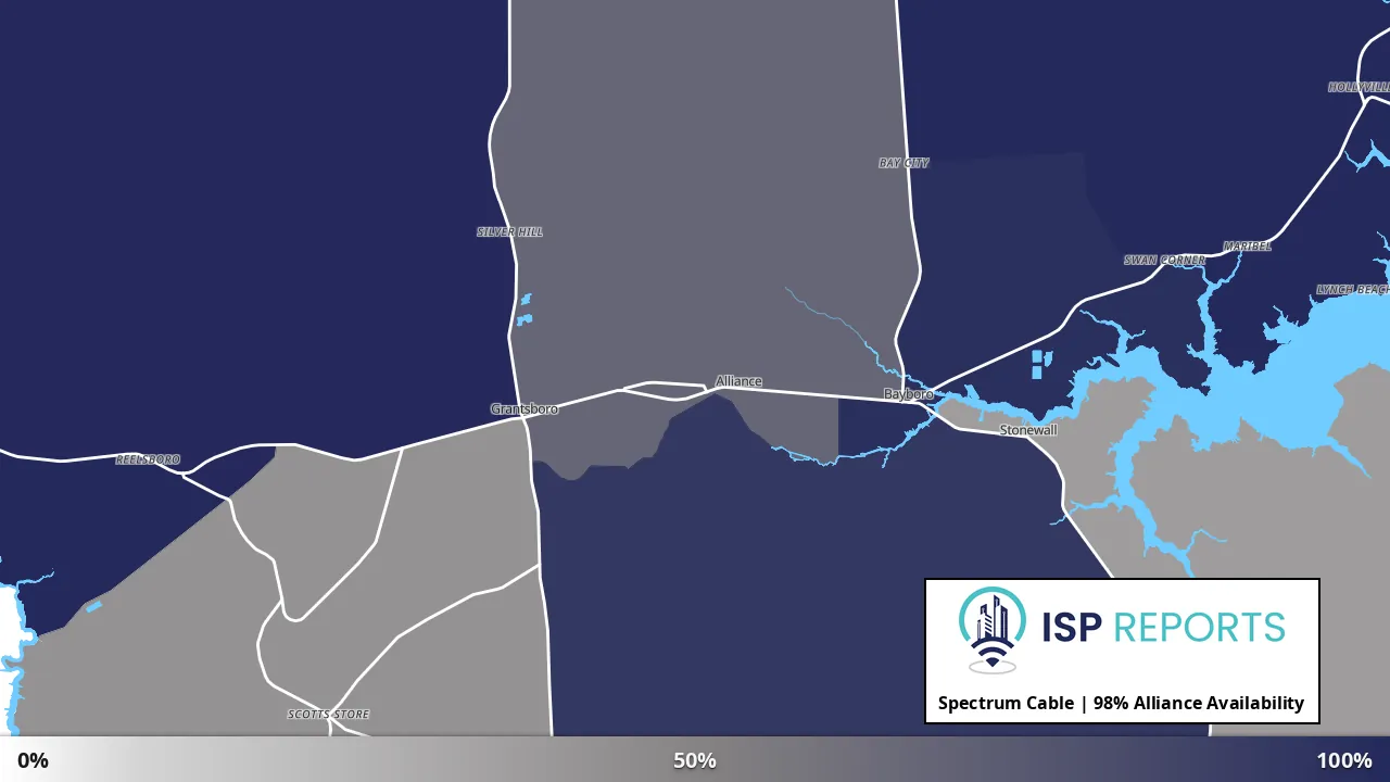 Alliance, NC map of internet availability