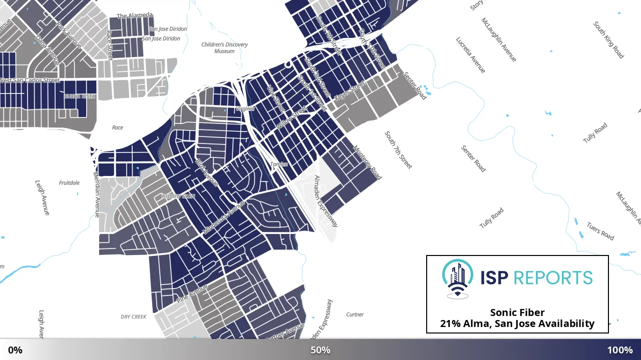 Alma, San Jose, CA map of internet availability