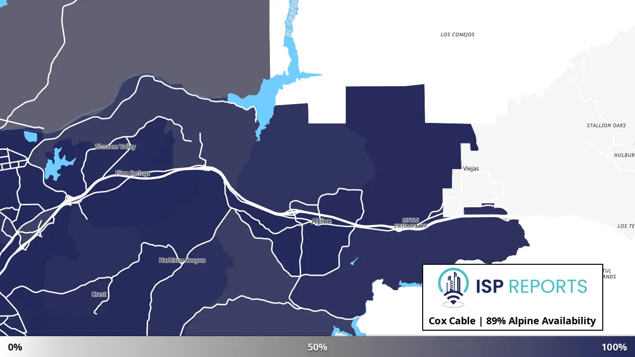 Alpine, CA map of internet availability