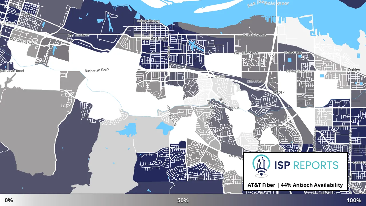 Antioch, CA map of internet availability