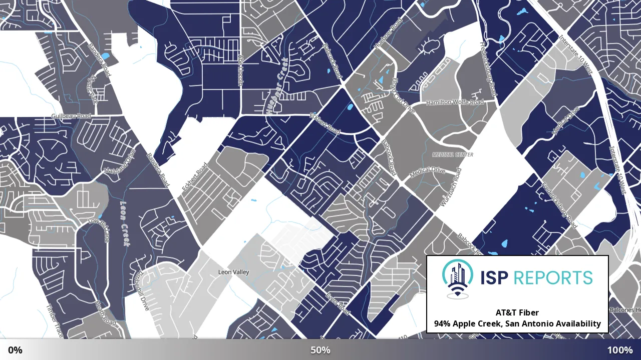Apple Creek, San Antonio, TX map of internet availability