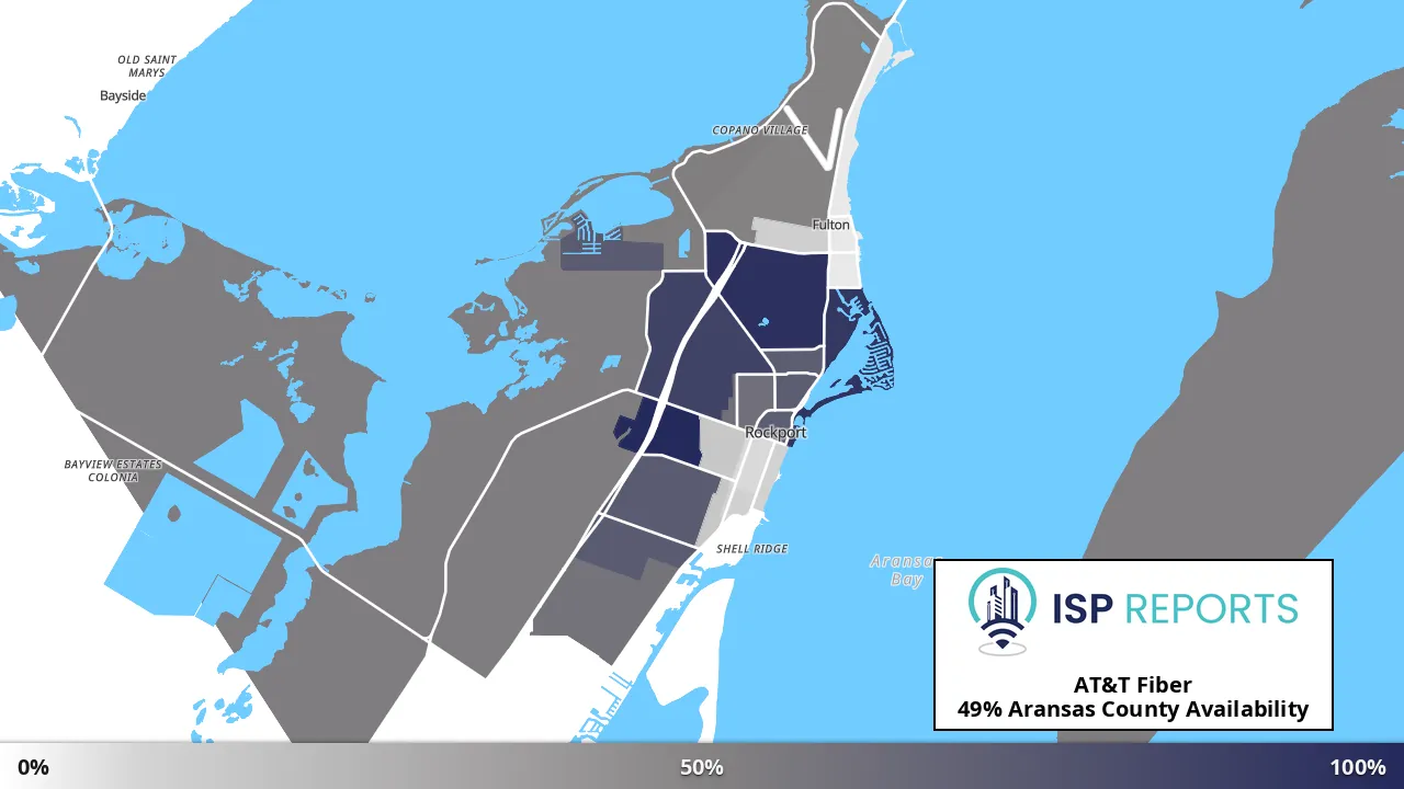 Aransas County, TX map of internet availability