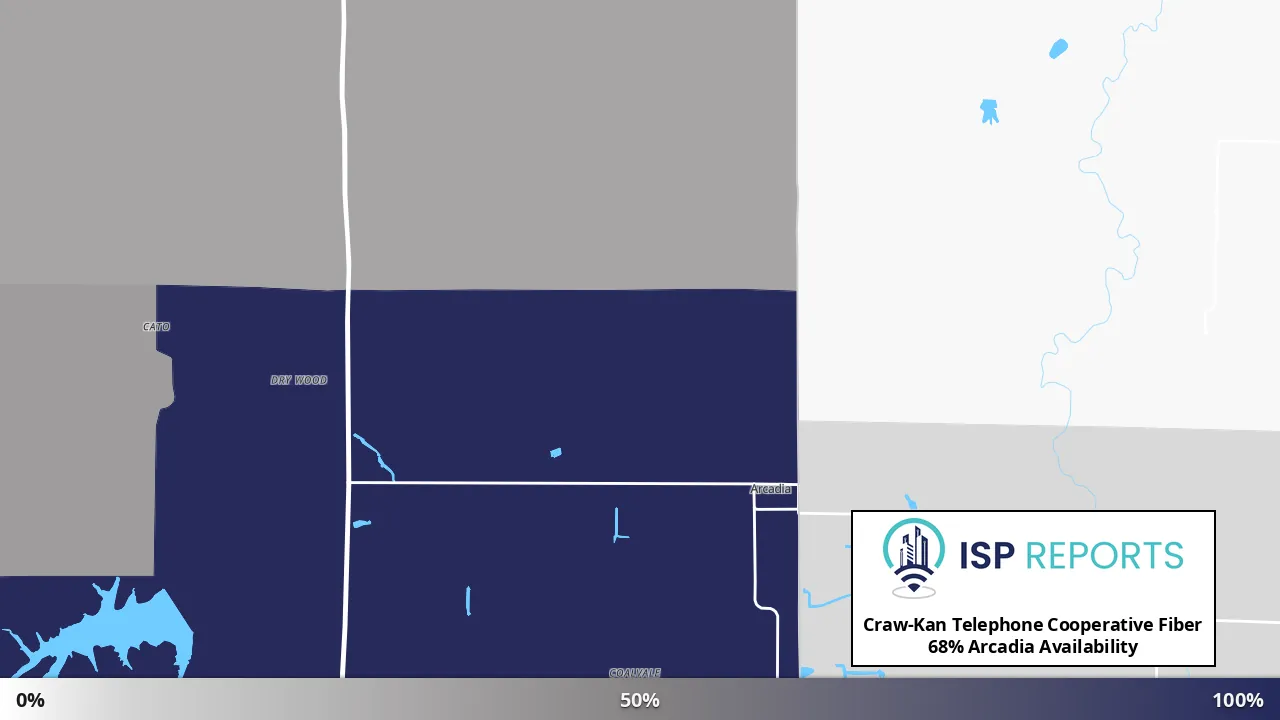 Arcadia, KS map of internet availability