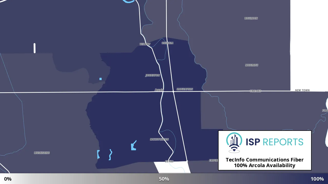 Arcola, MS map of internet availability
