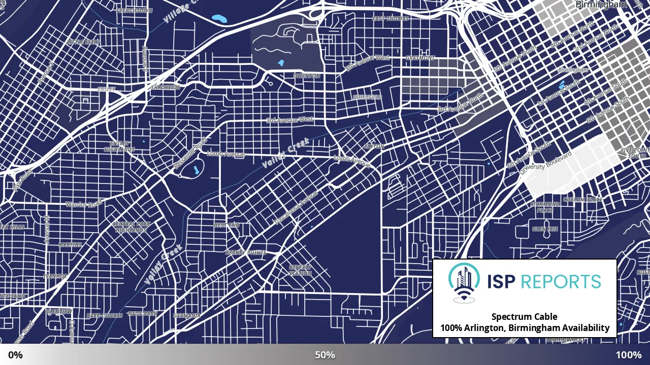 Arlington, Birmingham, AL map of internet availability