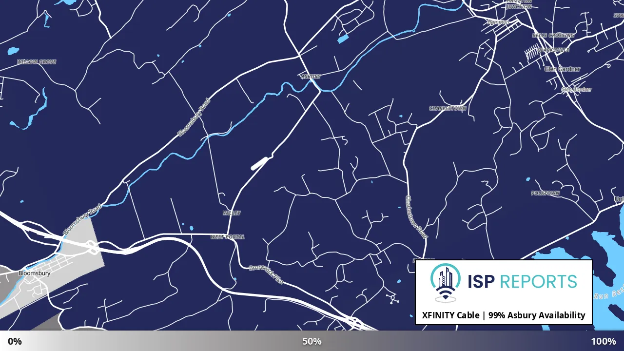 Asbury, NJ map of internet availability