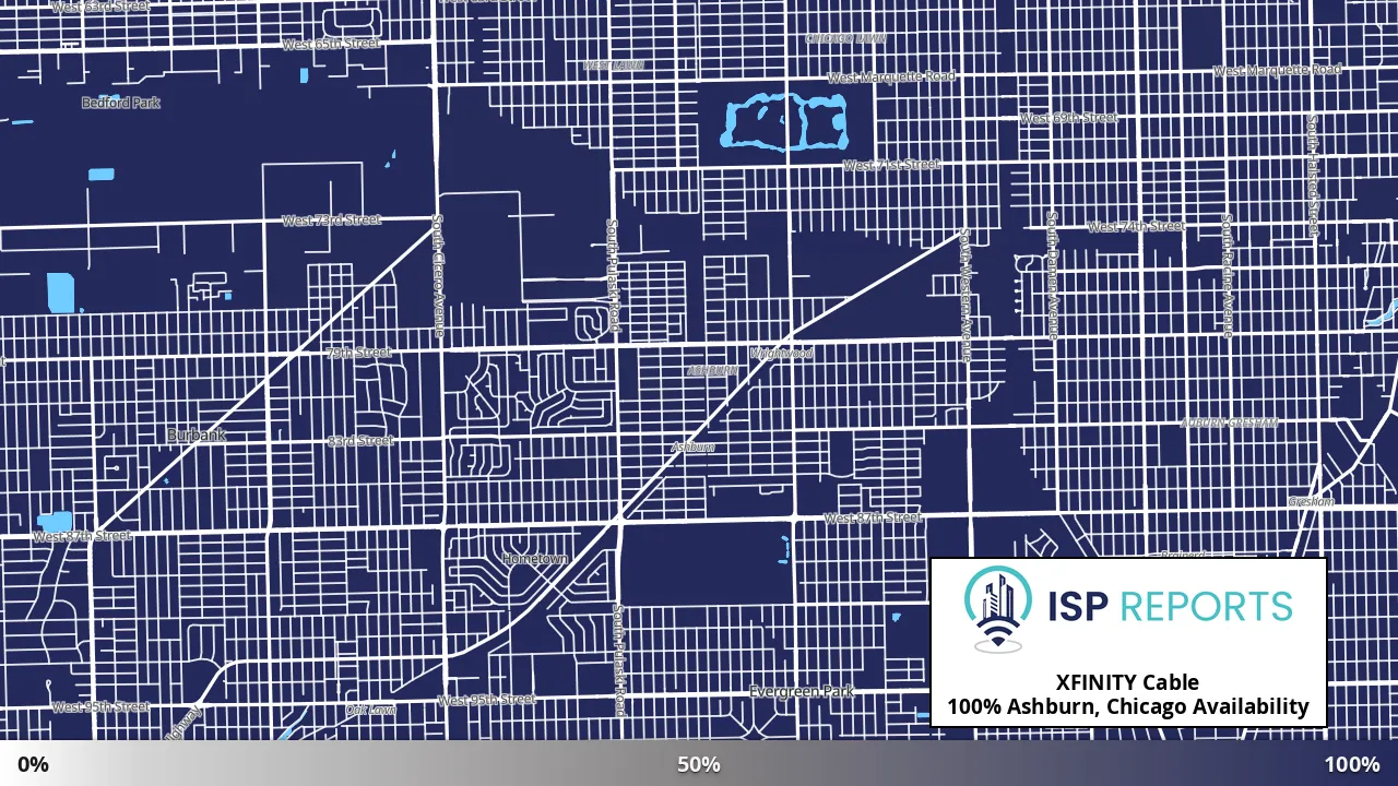 Ashburn, Chicago, IL map of internet availability