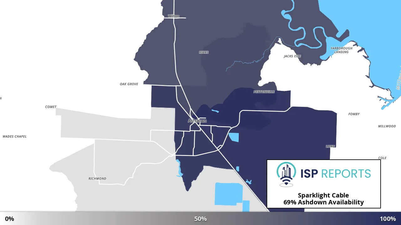 Ashdown, AR map of internet availability