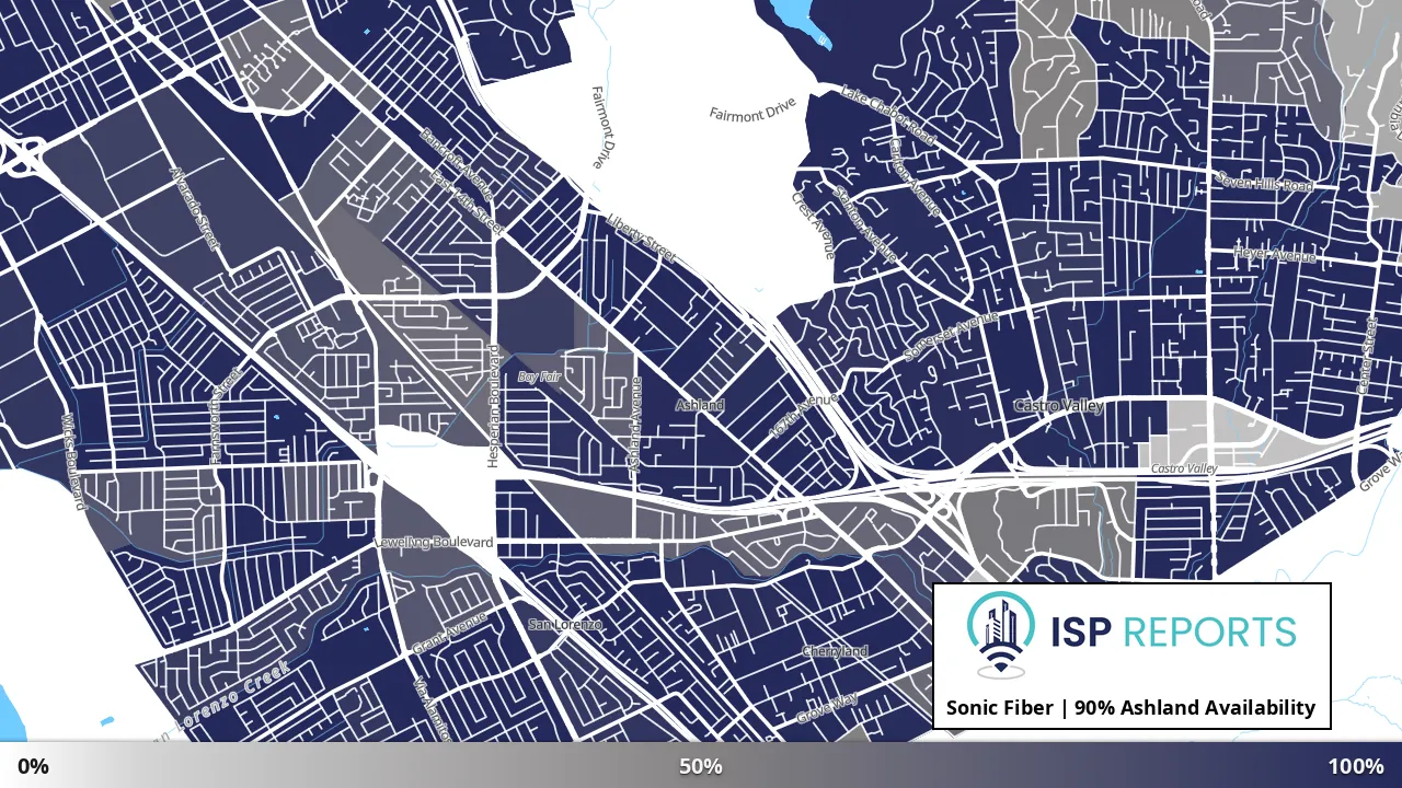 Ashland, CA map of internet availability