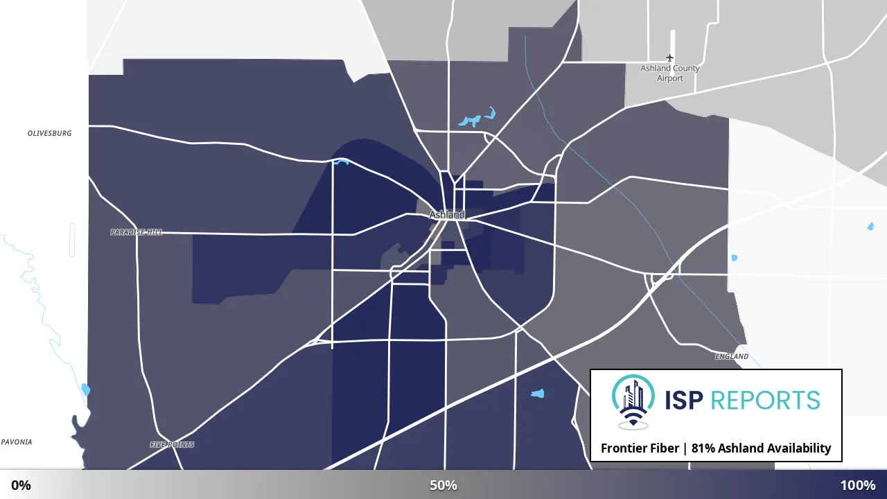 Ashland, OH map of internet availability