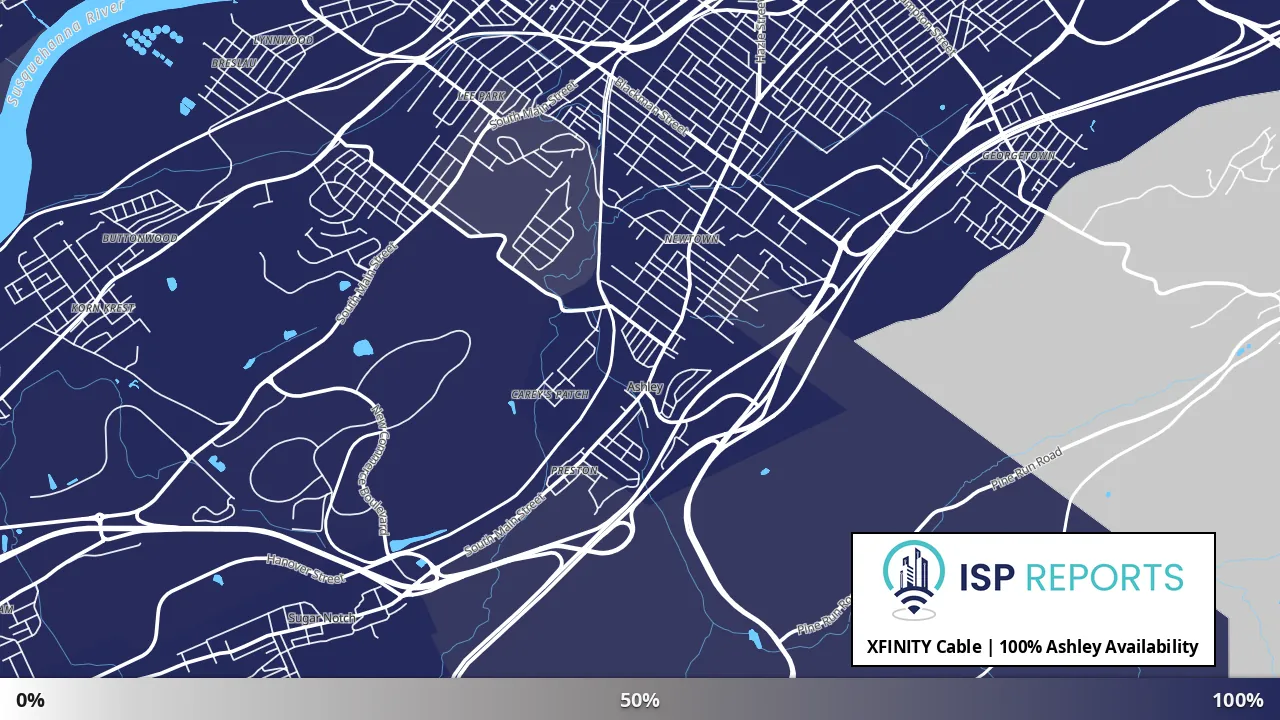 Ashley, PA map of internet availability