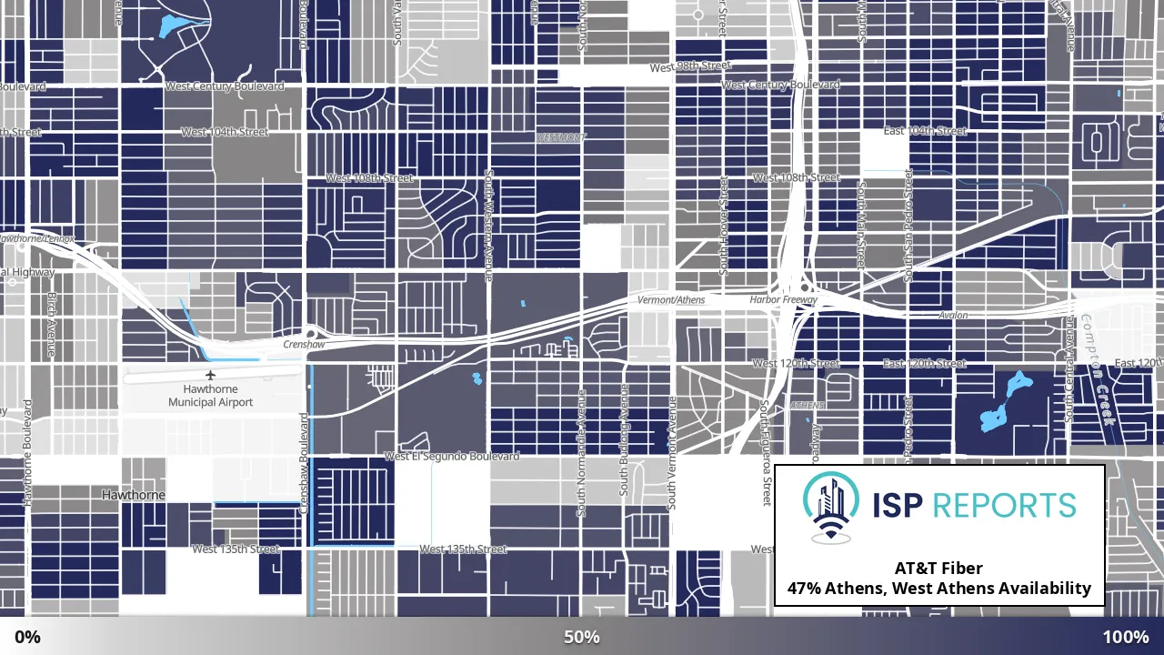 Athens, West Athens, CA map of internet availability