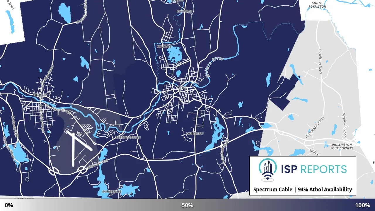 Athol, MA map of internet availability