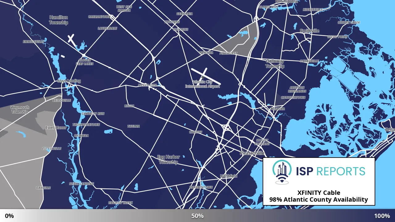 Atlantic County, NJ map of internet availability