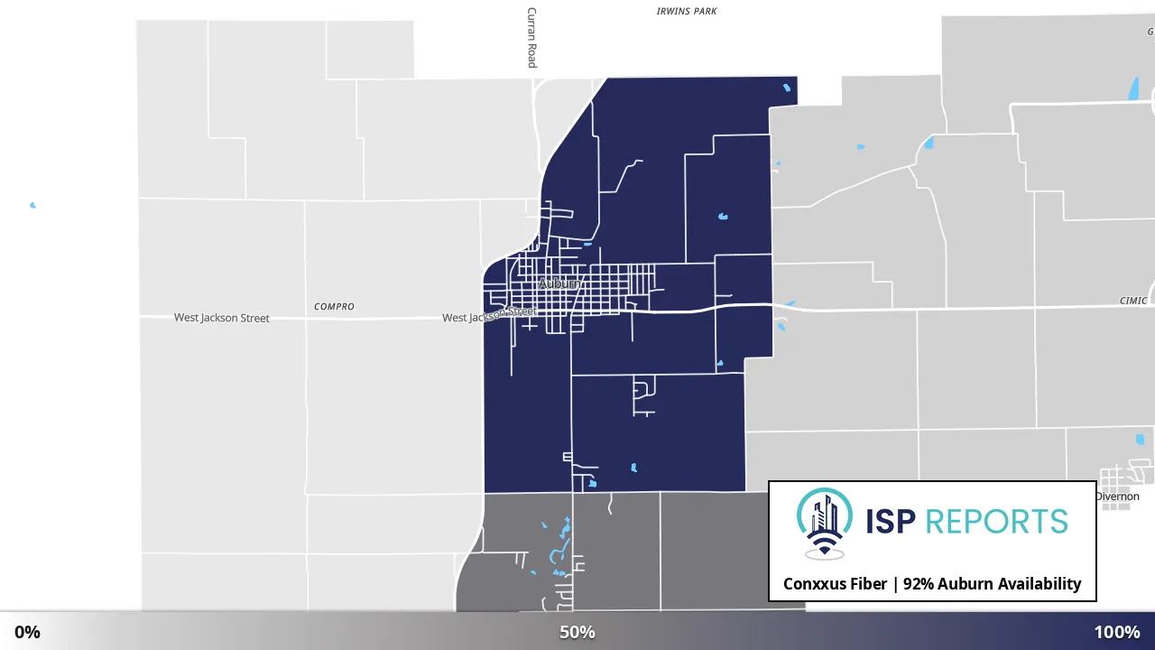 Auburn, IL map of internet availability
