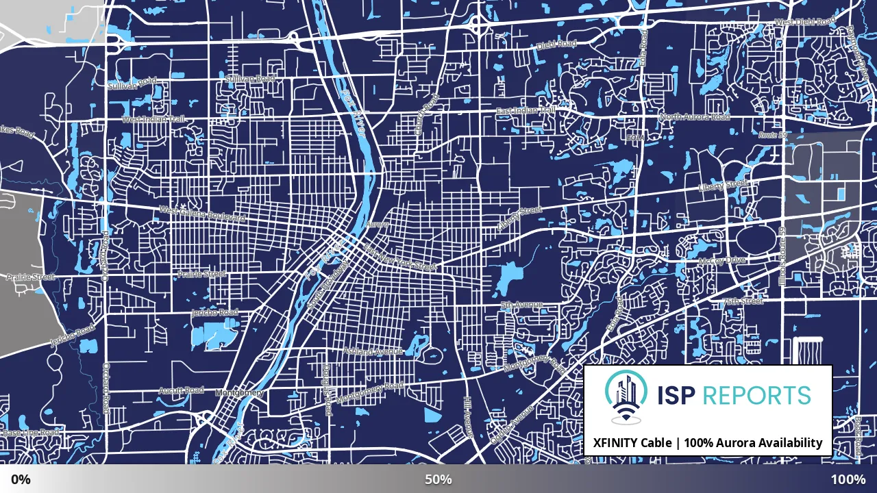 Aurora, IL map of internet availability