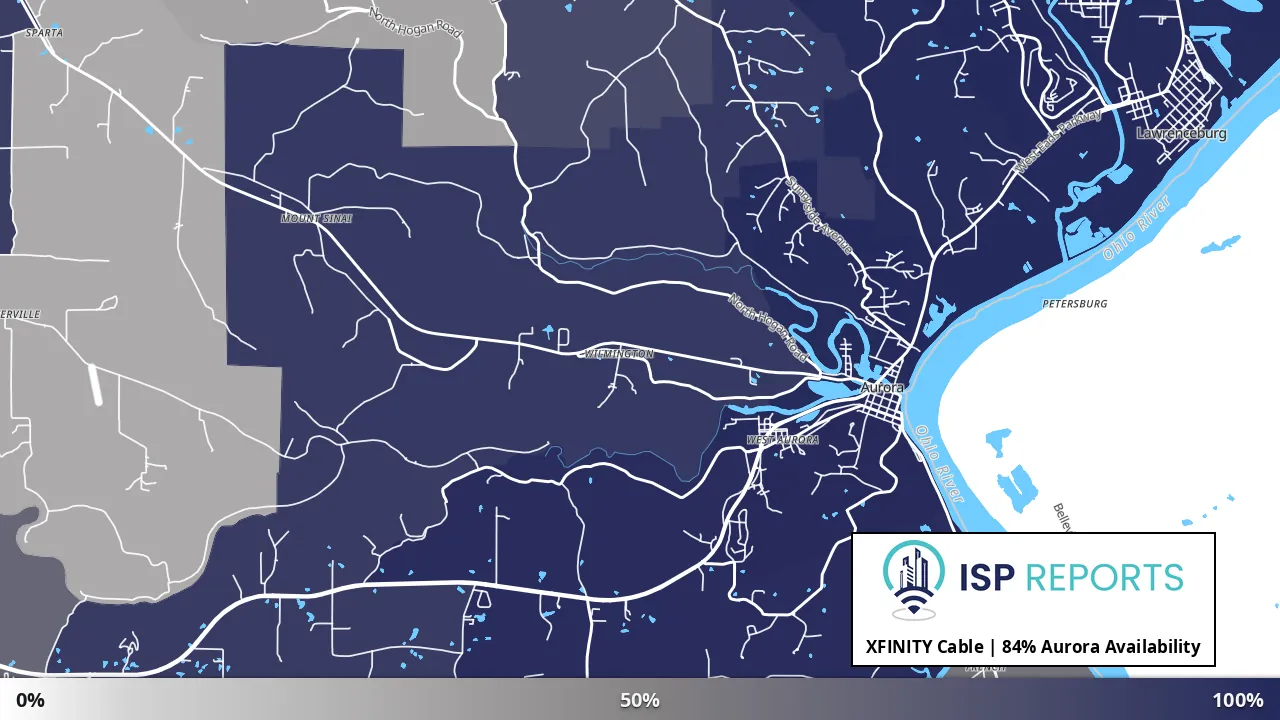 Aurora, IN map of internet availability