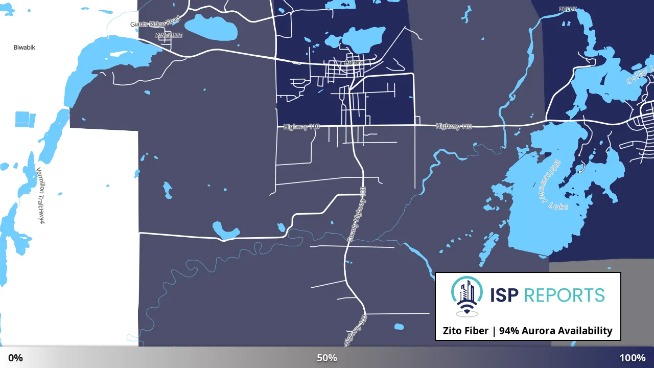 Aurora, MN map of internet availability