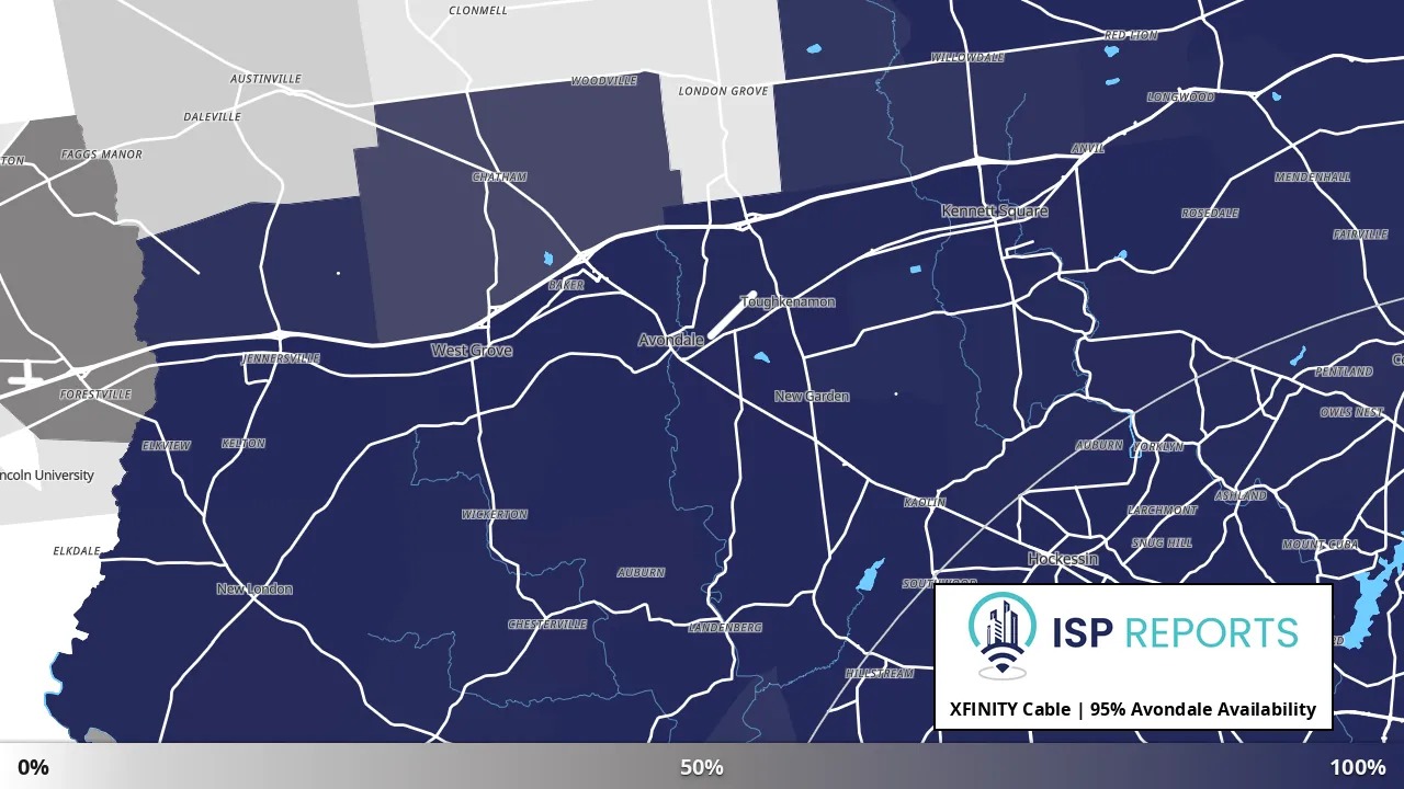Avondale, PA map of internet availability