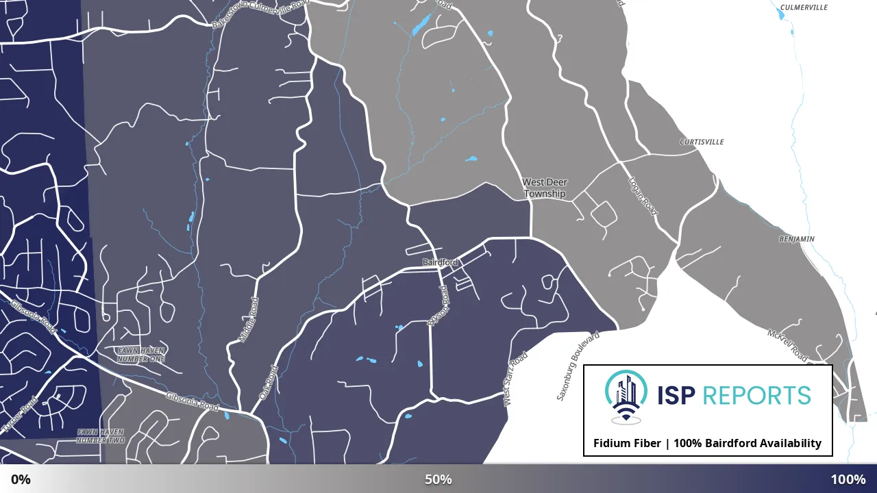 Bairdford, PA map of internet availability