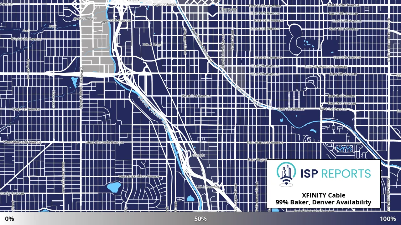 Baker, Denver, CO map of internet availability