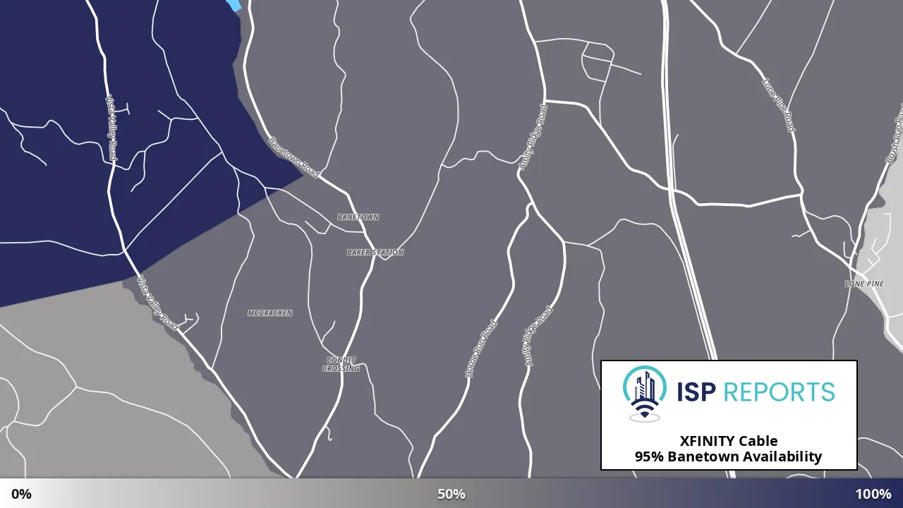 Banetown, PA map of internet availability