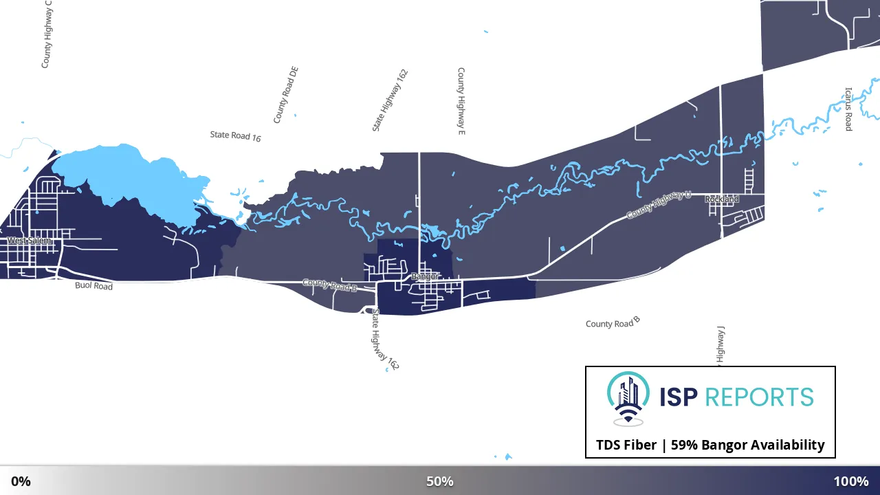 Bangor, WI map of internet availability
