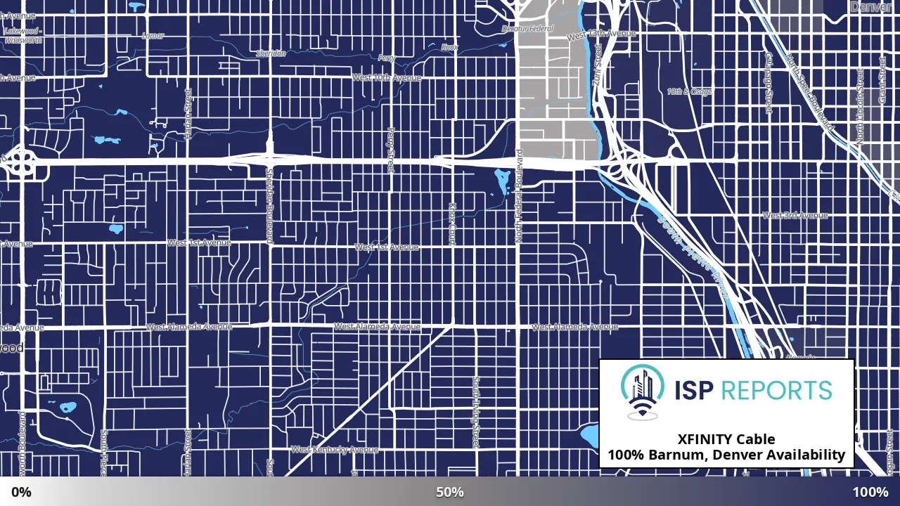 Barnum, Denver, CO map of internet availability