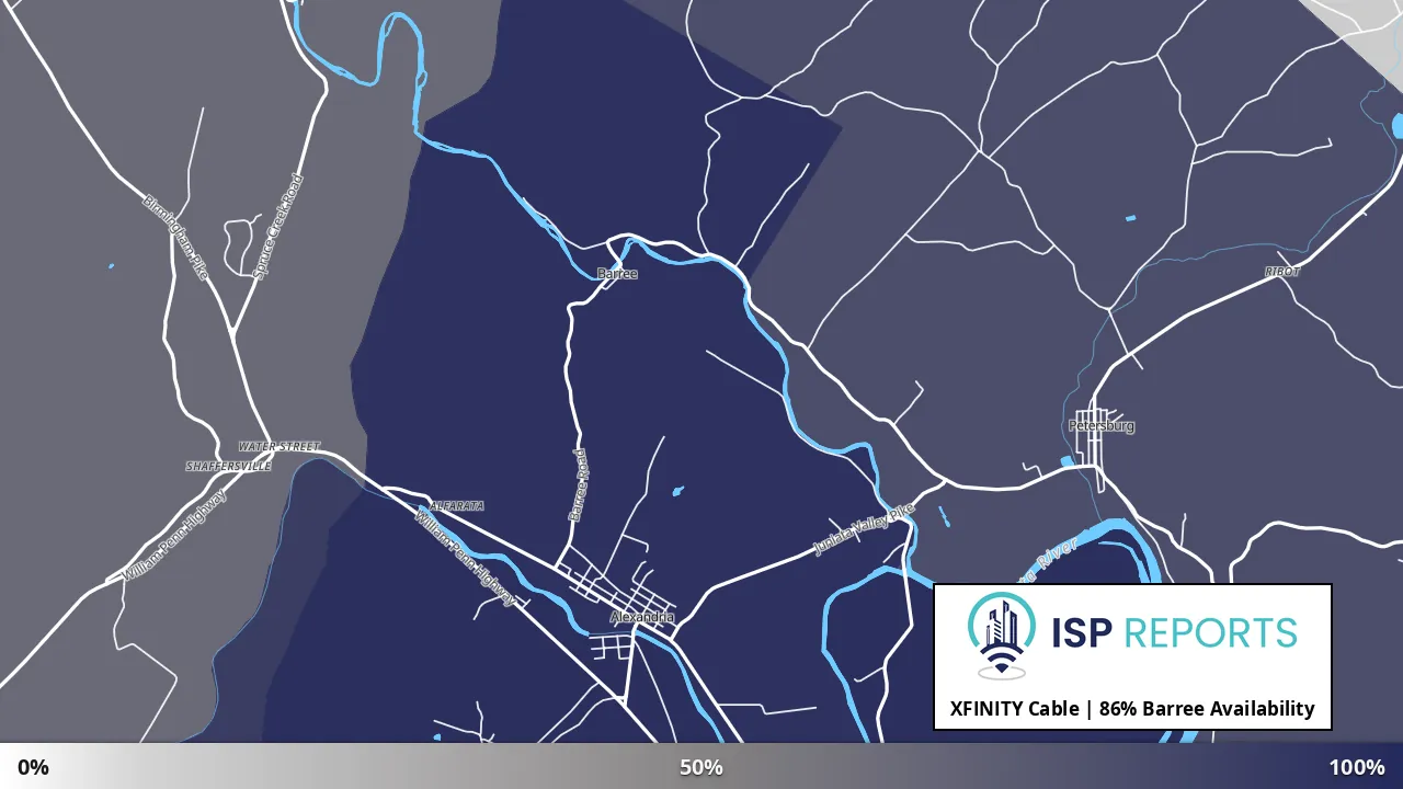 Barree, PA map of internet availability