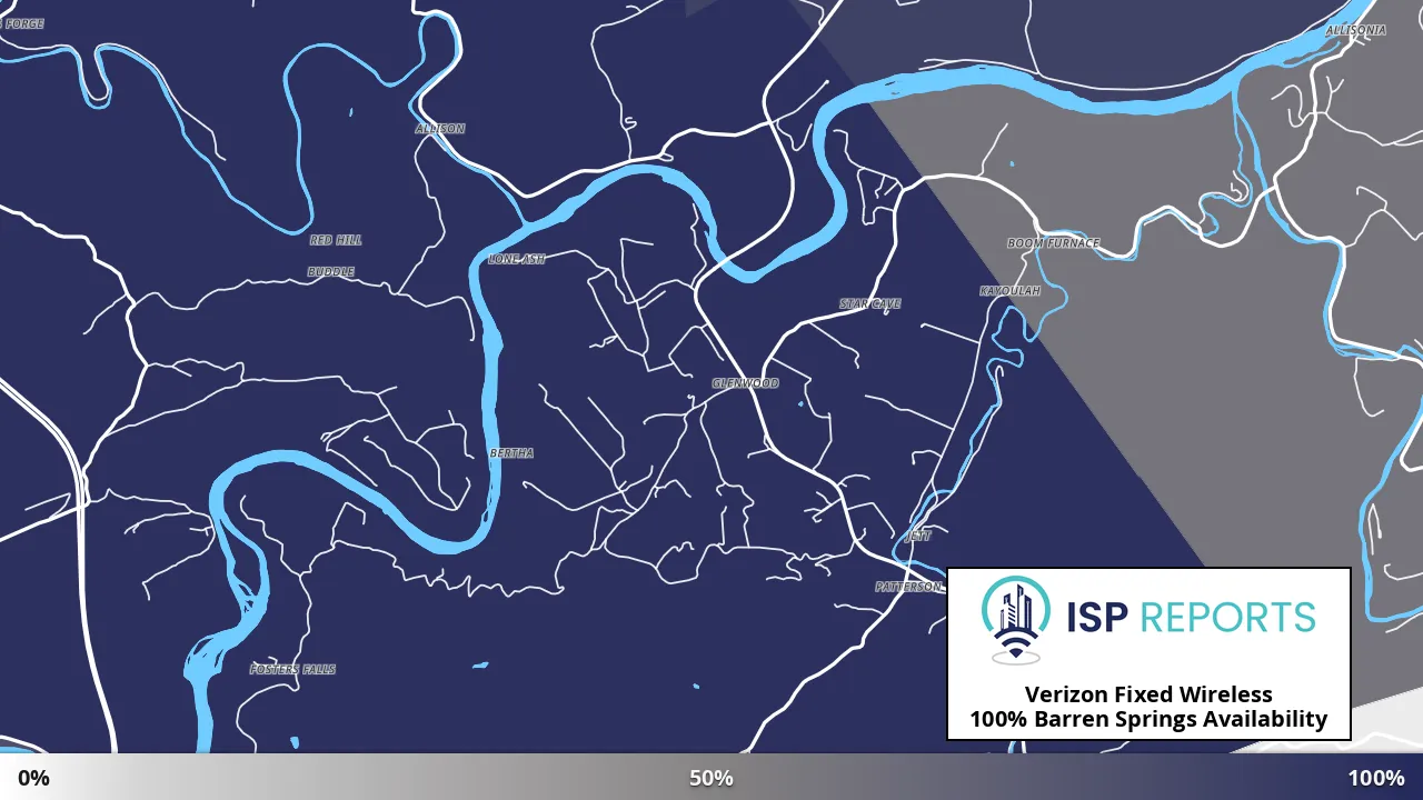 Barren Springs, VA map of internet availability