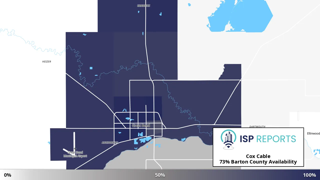 Barton County, KS map of internet availability
