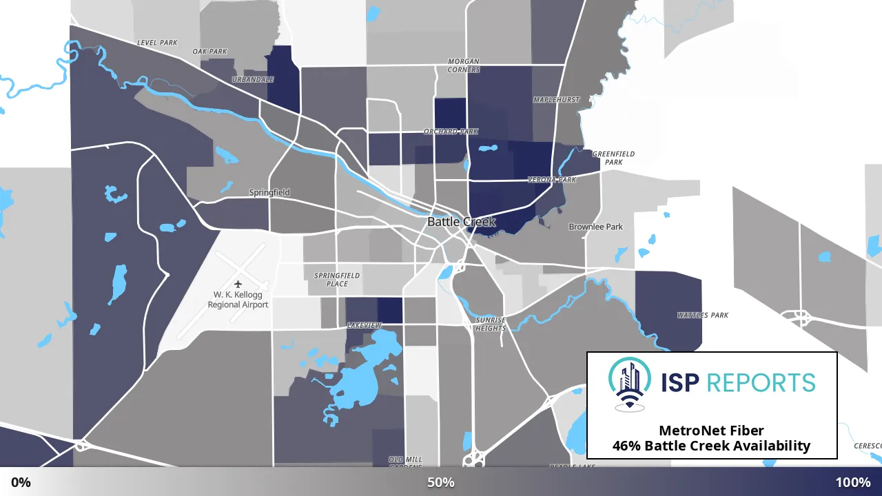 Battle Creek, MI map of internet availability