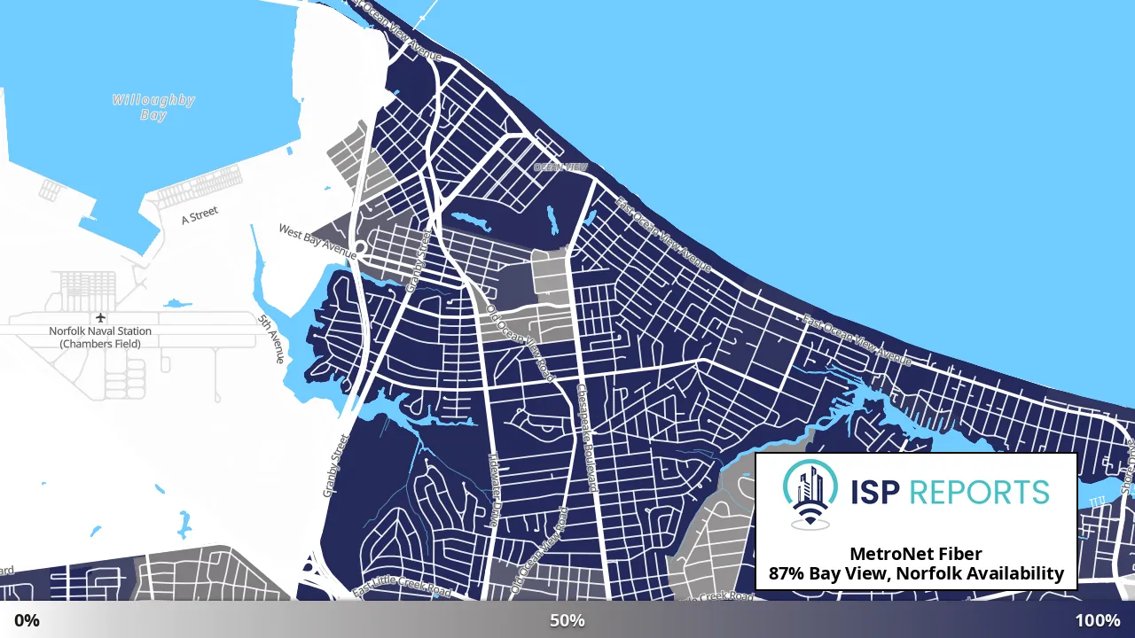 Bay View, Norfolk, VA map of internet availability