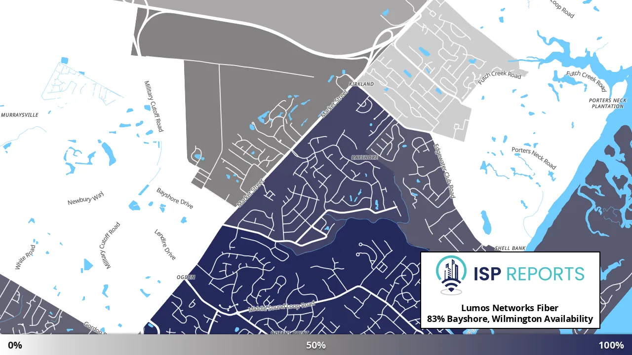Bayshore, Wilmington, NC map of internet availability