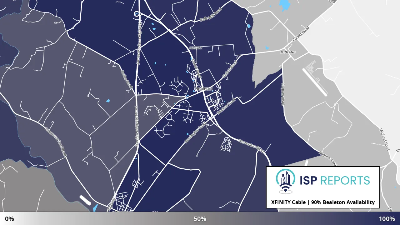 Bealeton, VA map of internet availability