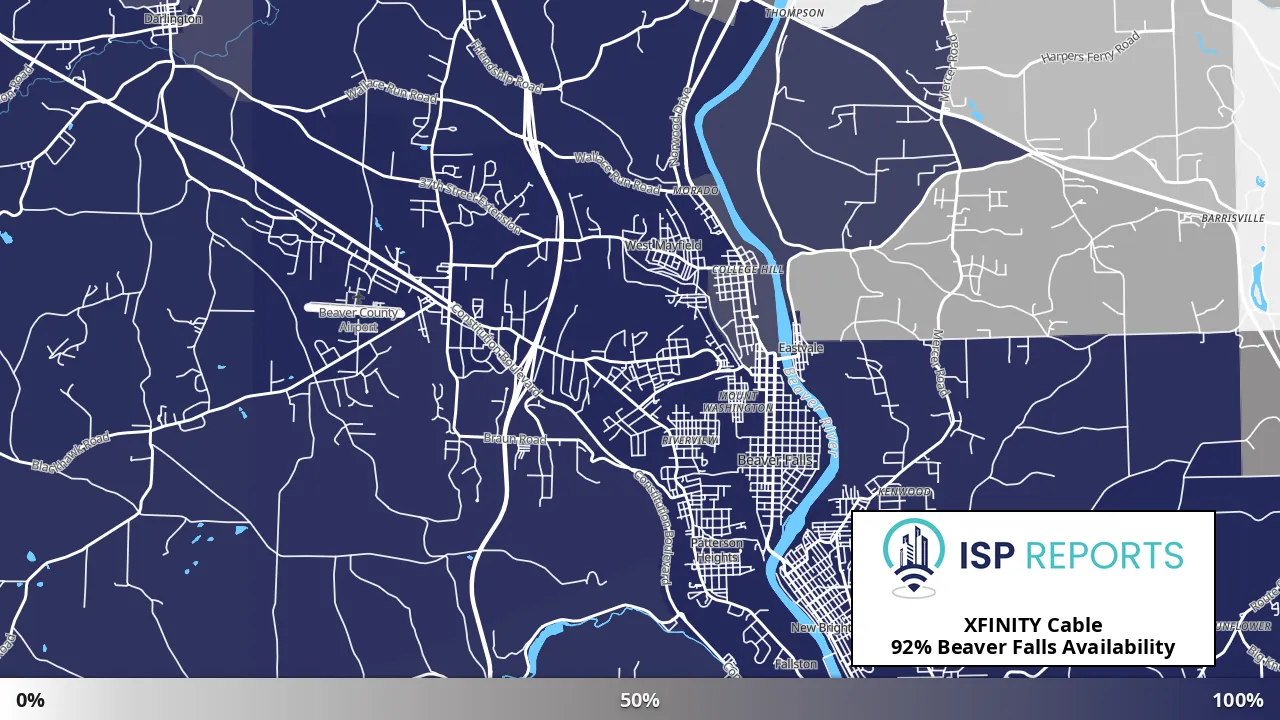 Beaver Falls, PA map of internet availability