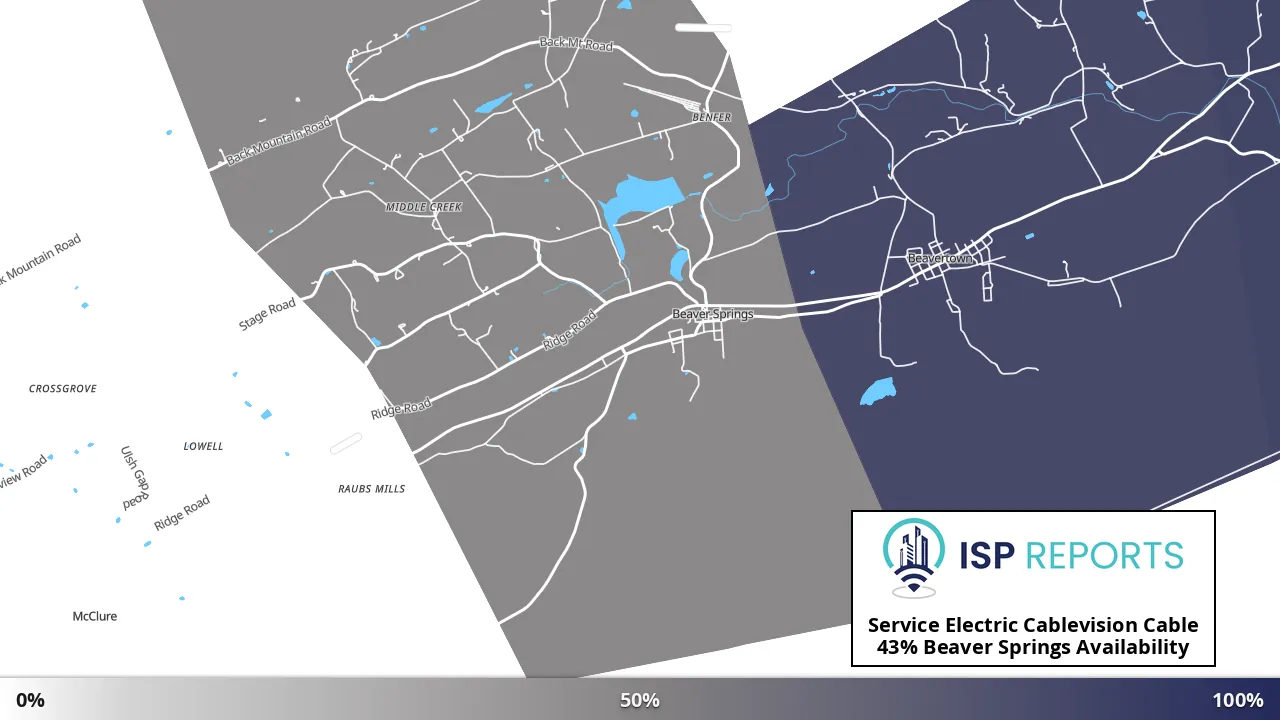 Beaver Springs, PA map of internet availability