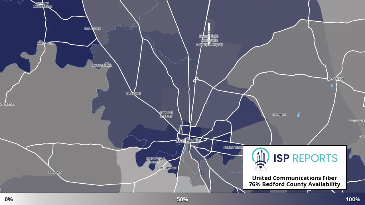 Bedford County, TN map of internet availability