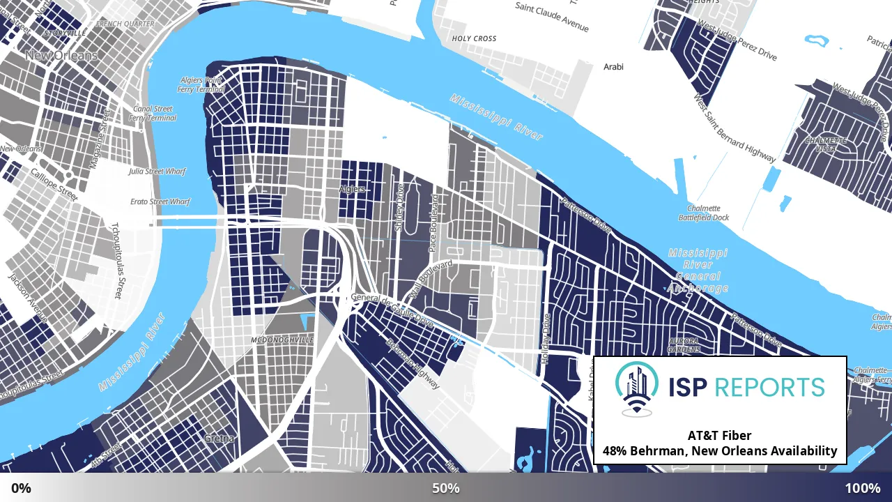 Behrman, New Orleans, LA map of internet availability