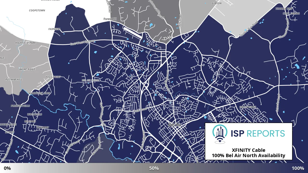 Bel Air North, MD map of internet availability