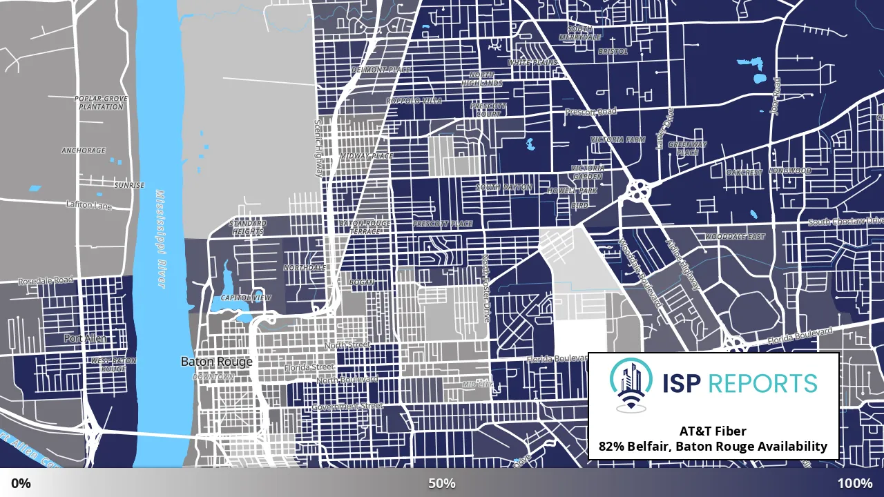 Belfair, Baton Rouge, LA map of internet availability