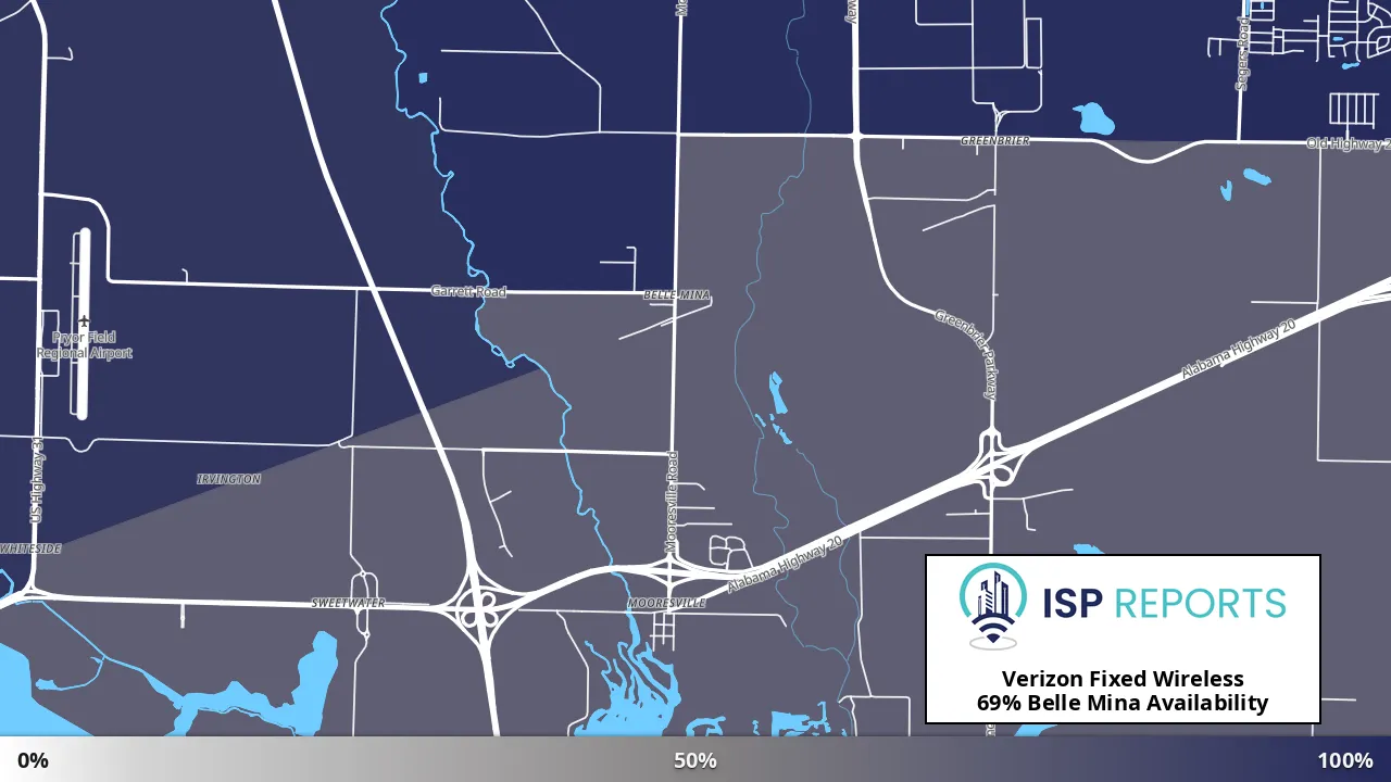 Belle Mina, AL map of internet availability
