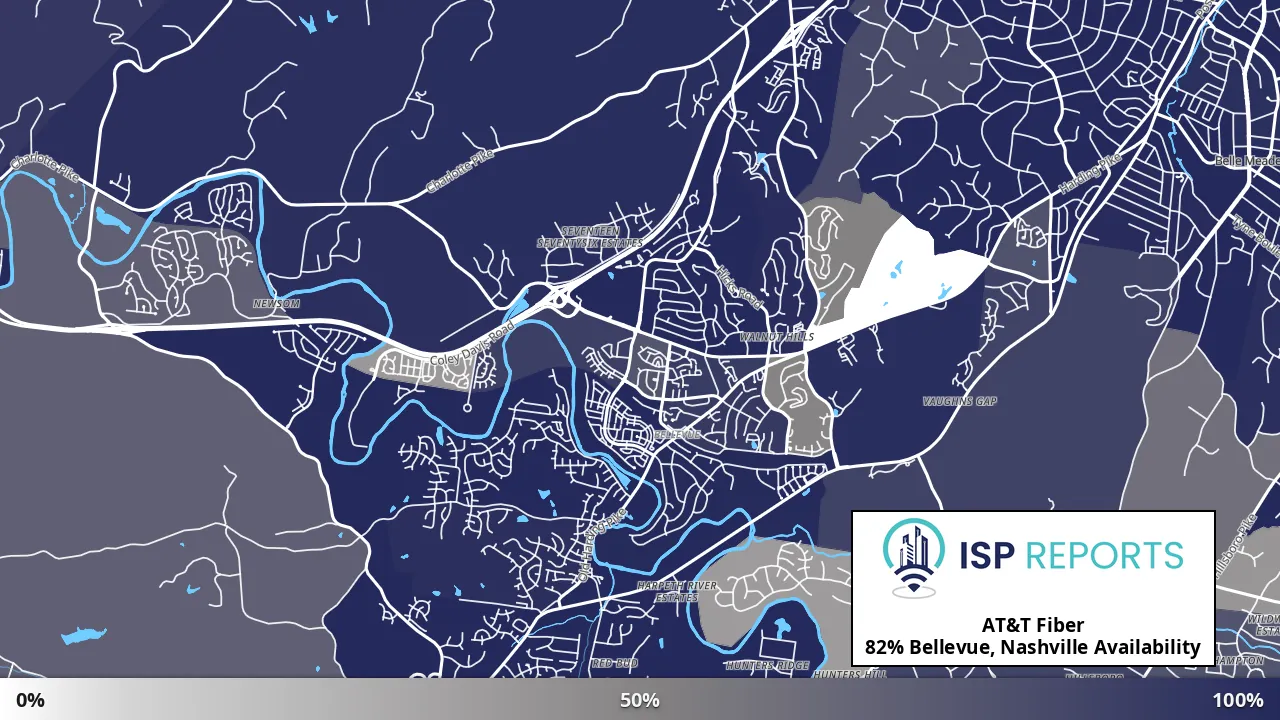 Bellevue, Nashville, TN map of internet availability