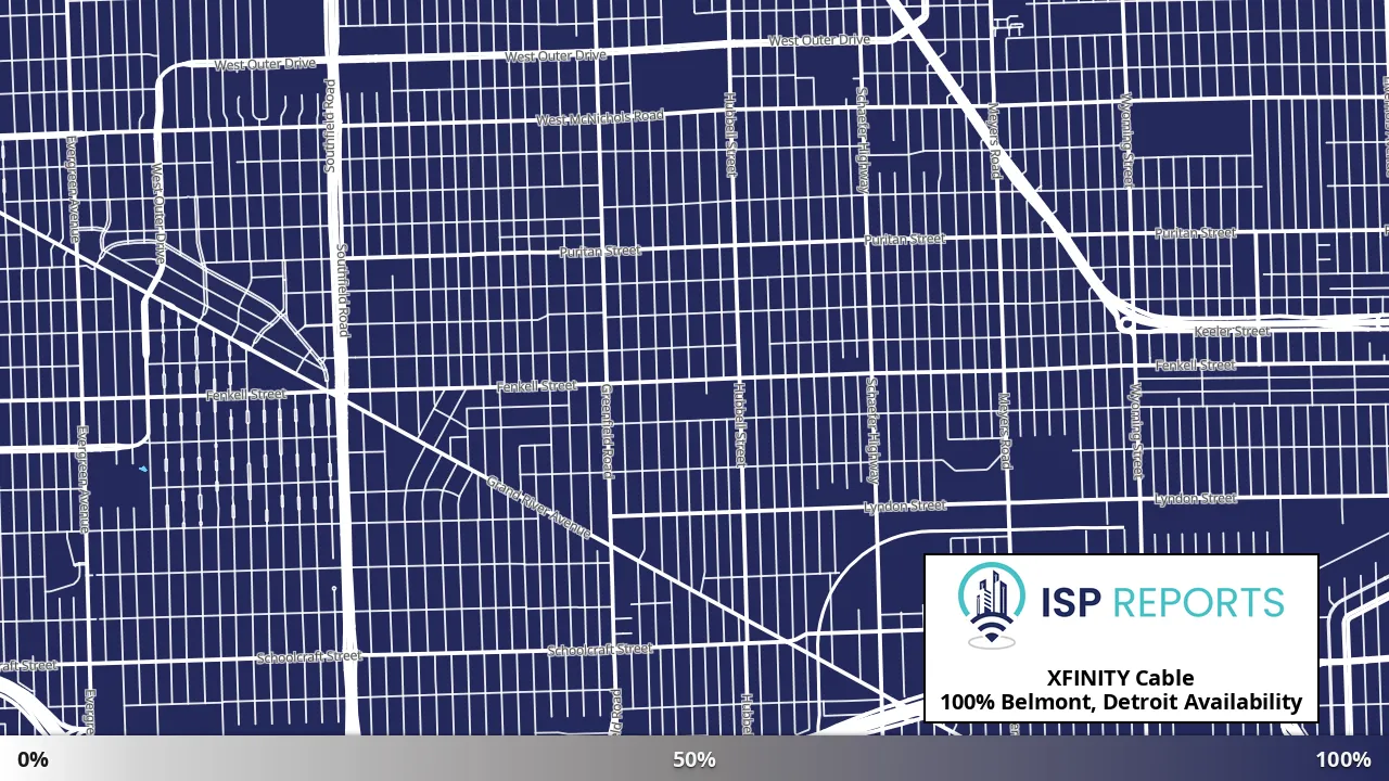 Belmont, Detroit, MI map of internet availability