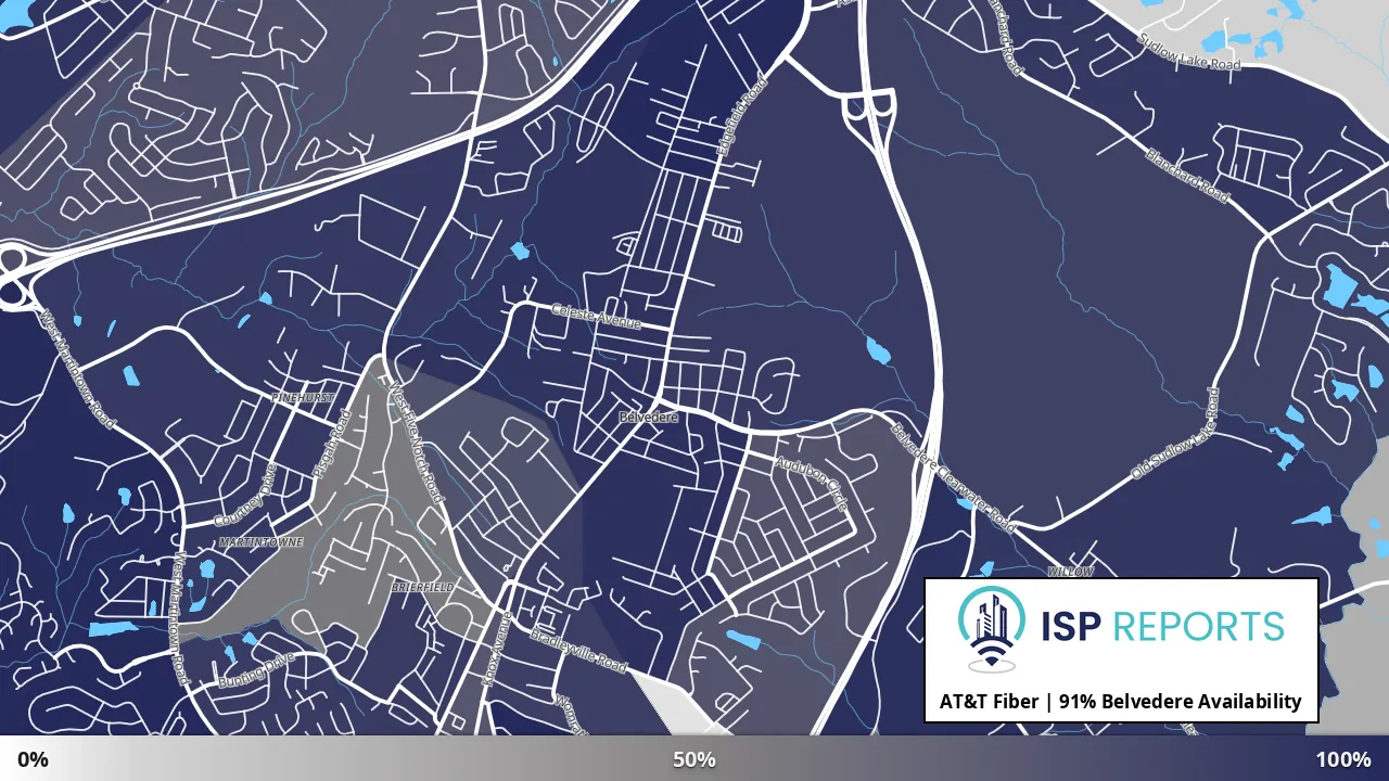 Belvedere, SC map of internet availability