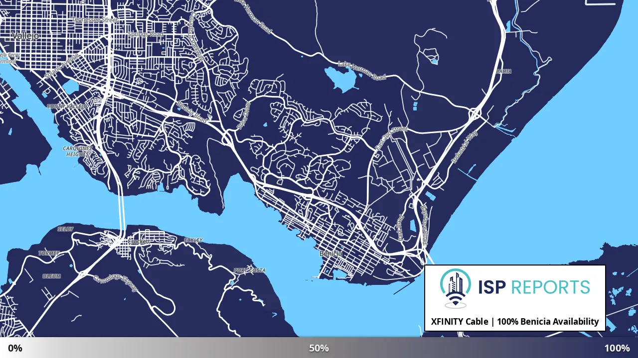 Benicia, CA map of internet availability