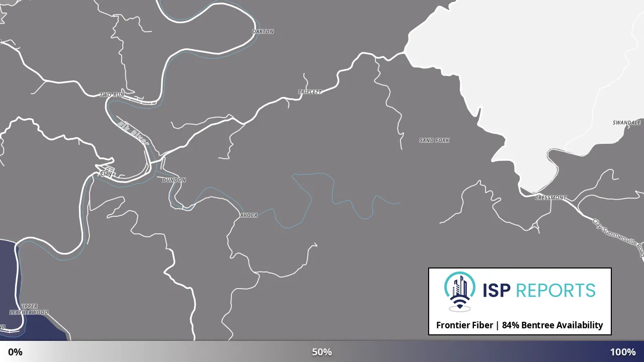 Bentree, WV map of internet availability