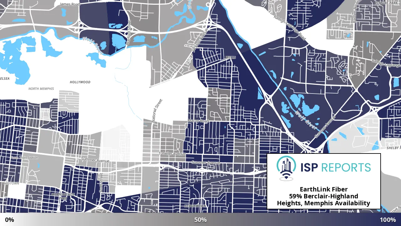 Berclair-Highland Heights, Memphis, TN map of internet availability