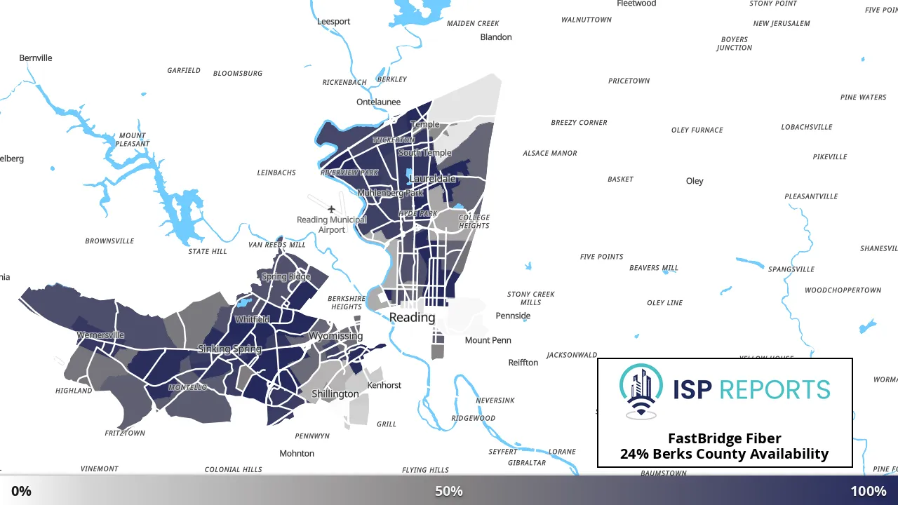Berks County, PA map of internet availability