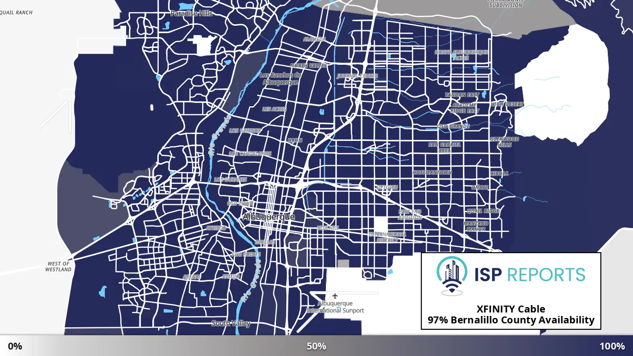 Bernalillo County, NM map of internet availability